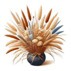 Dried Floral Bouquet with Pampas Grass in Blue Vase