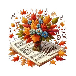Autumn Leaves and Flowers Bouquet on Musical Notes
