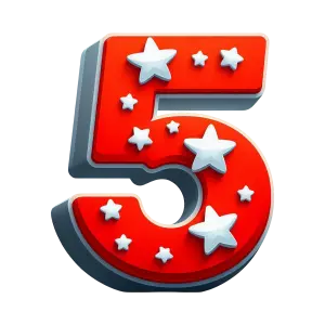 3D Red Number 5 with White Stars