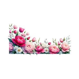 Pink and White Floral Corner Border with Peonies and Tulips