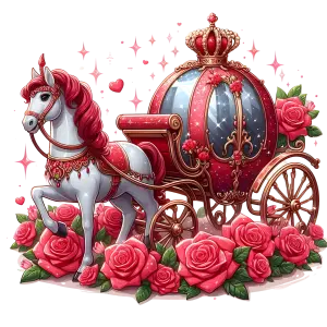 Royal White Horse and Red Rose Carriage with Crown
