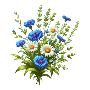 Blue Cornflowers and White Daisies Floral Bouquet