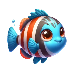 Cute Cartoon Striped Tropical Fish with Big Eyes