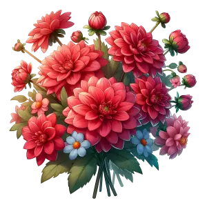 Red Dahlia and Mixed Flowers Bouquet Illustration