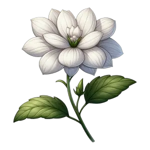 White Dahlia Flower with Green Leaves Illustration