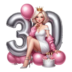 30th Birthday Celebration with Woman and Balloons