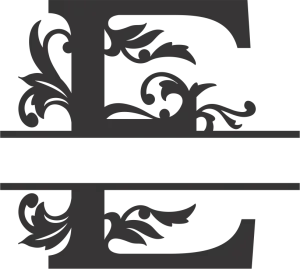 Decorative Black Vintage Letter E with Floral Elements