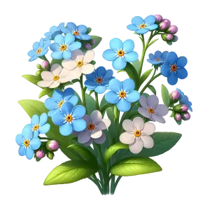 Colorful Bouquet of Blue and White Flowers with Green Leaves