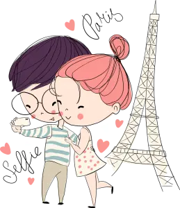 Cute Couple Taking Selfie Near Eiffel Tower