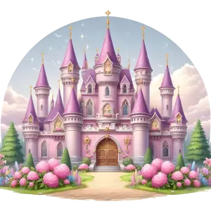 Fairytale Pink Castle with Garden and Tall Spires