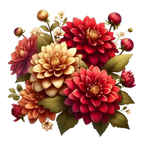 Vibrant Red and Orange Dahlia Flower Bouquet Illustration