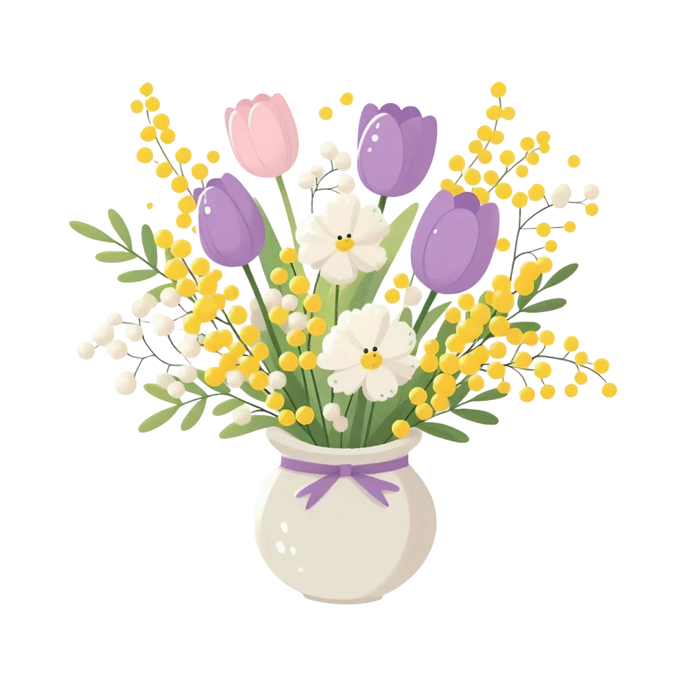 Illustration of Spring Flowers Bouquet in Vase