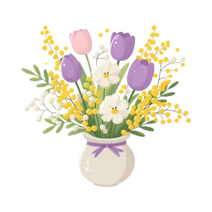 Illustration of Spring Flowers Bouquet in Vase