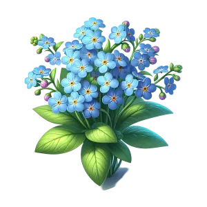 Blue Forget-Me-Not Flower Bouquet with Green Leaves