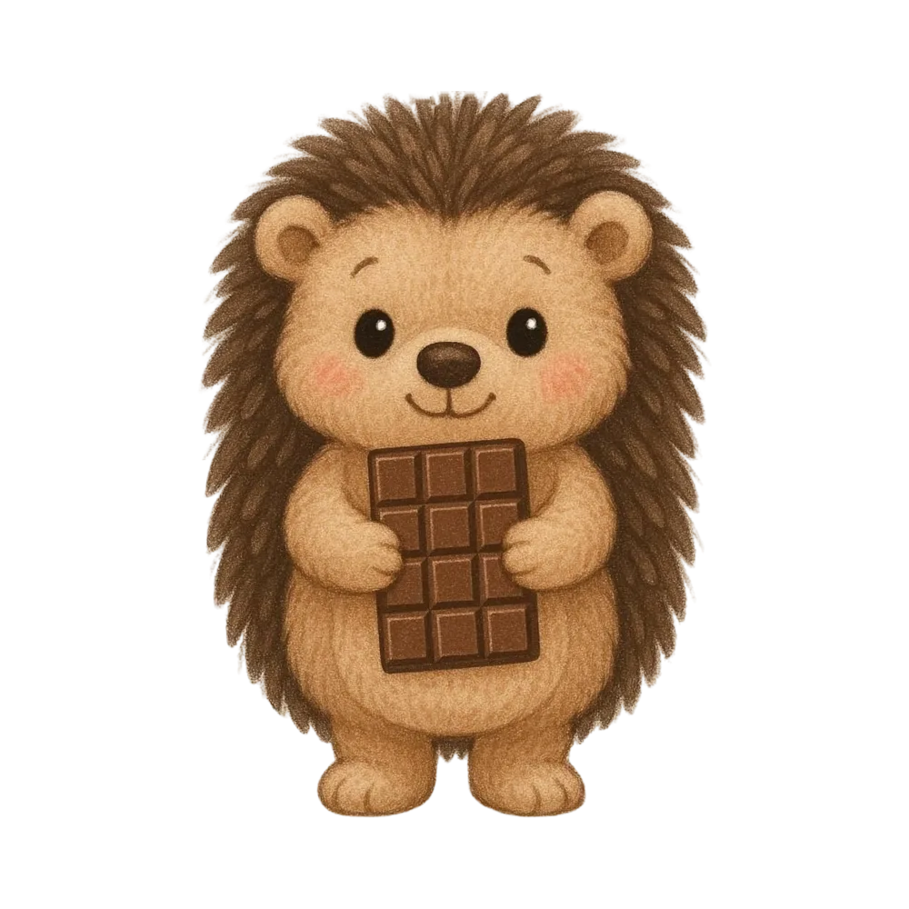 Cute Cartoon Hedgehog Holding Chocolate Bar
