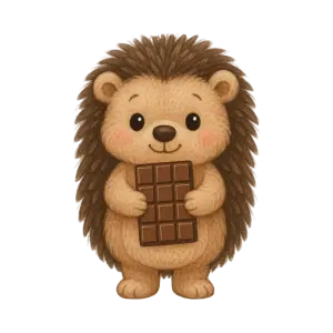 Cute Cartoon Hedgehog Holding Chocolate Bar