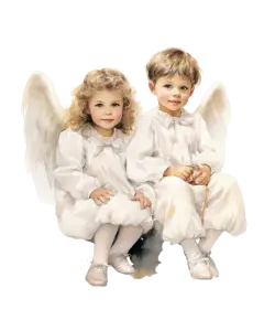 Two Young Children in Angel Costumes Sitting Together