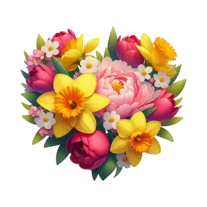 Colorful Bouquet of Daffodils, Tulips, and Peonies