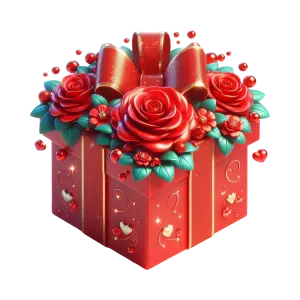 Red Gift Box with Roses and Decorative Bow