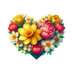 Colorful Heart-Shaped Floral Bouquet with Daffodils and Tulips