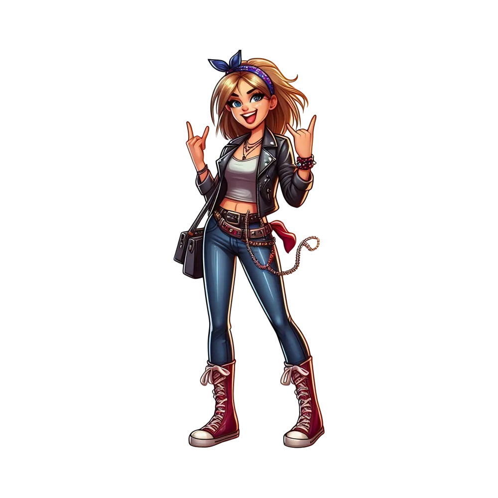 Girl Rocker Character with Leather Jacket and Bandana