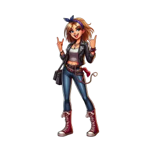 Girl Rocker Character with Leather Jacket and Bandana
