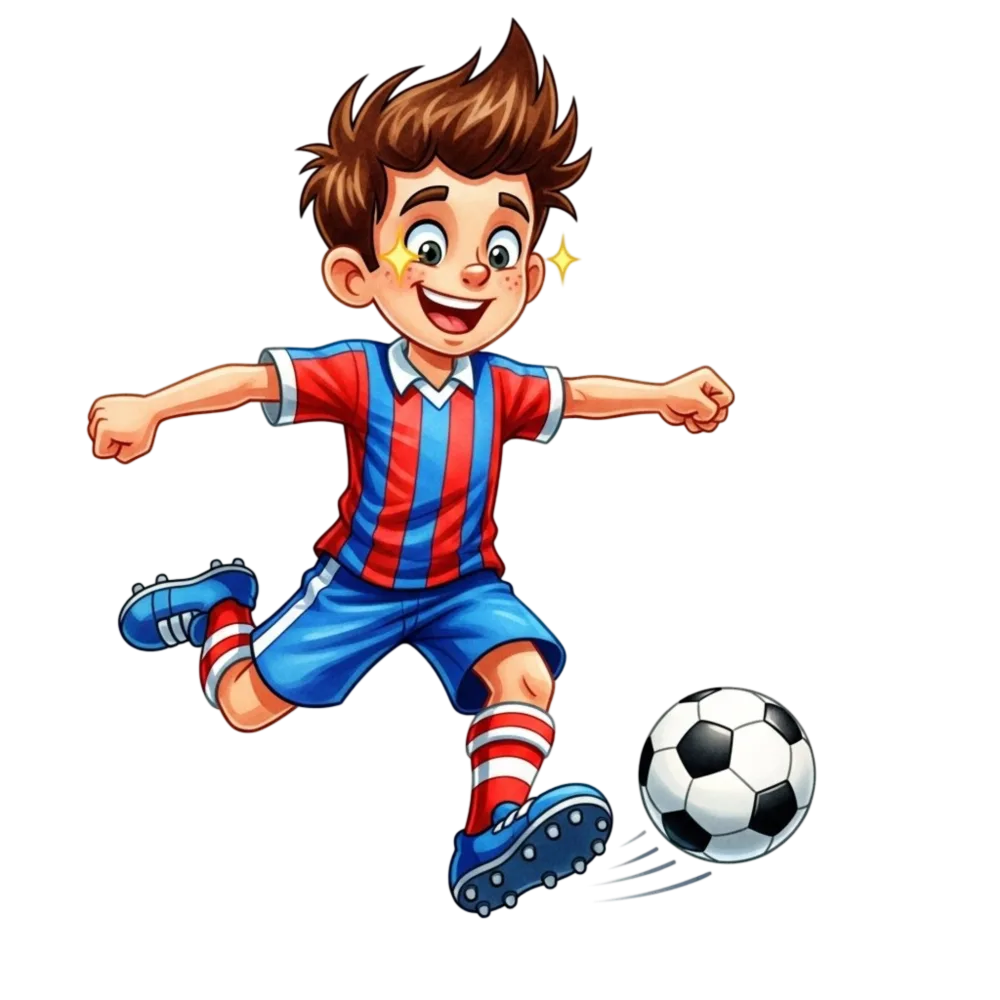 Happy Kid Playing Soccer Kicking Ball