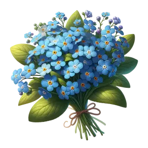 Bouquet of Blue Forget-Me-Not Flowers with Green Leaves