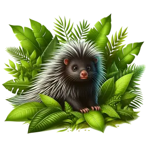 Cute Porcupine Among Lush Green Leaves