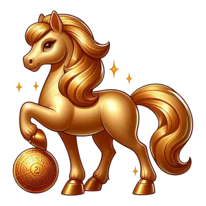 Golden Cartoon Horse Holding a Numbered Coin