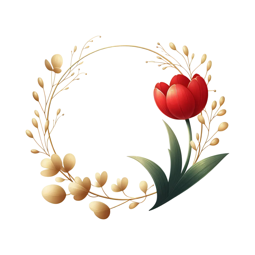 Golden Botanical Wreath with Red Tulip