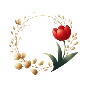 Golden Botanical Wreath with Red Tulip