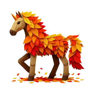 Autumn Leaf Unicorn Wooden Sculpture