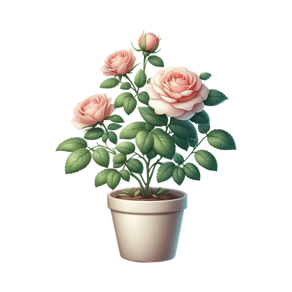 Potted Pink Rose Flower Plant Illustration
