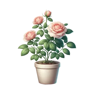 Potted Pink Rose Flower Plant Illustration
