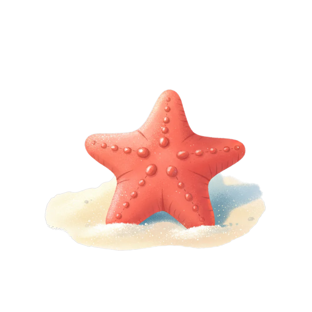 Red Starfish on Beach Sand Illustration