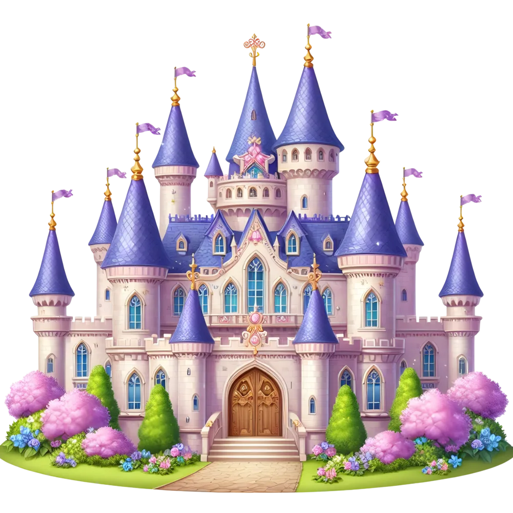 Fairy Tale Purple Spired Castle with Gardens