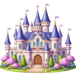 Fairy Tale Purple Spired Castle with Gardens