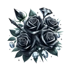 Cluster of Black Roses with Shiny Diamonds and Gemstones