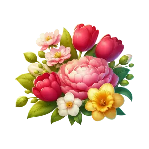 Colorful Floral Bouquet with Different Flowers and Green Leaves