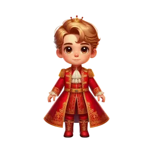 Cute Cartoon Prince in Red Royal Outfit with Crown
