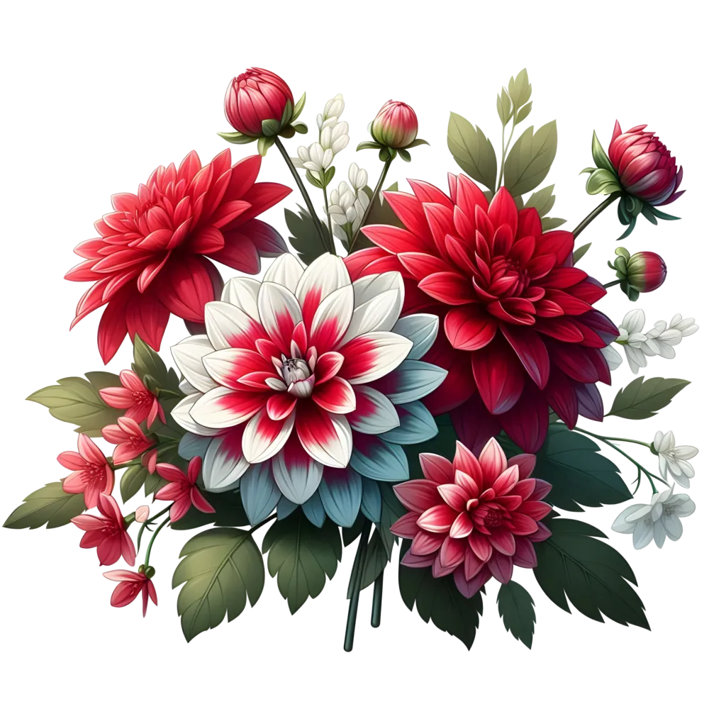 Red and White Dahlia Flower Bouquet