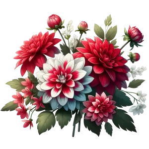 Red and White Dahlia Flower Bouquet