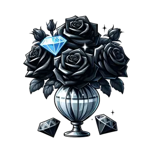 Black Roses Bouquet with Blue Diamonds in Silver Vase