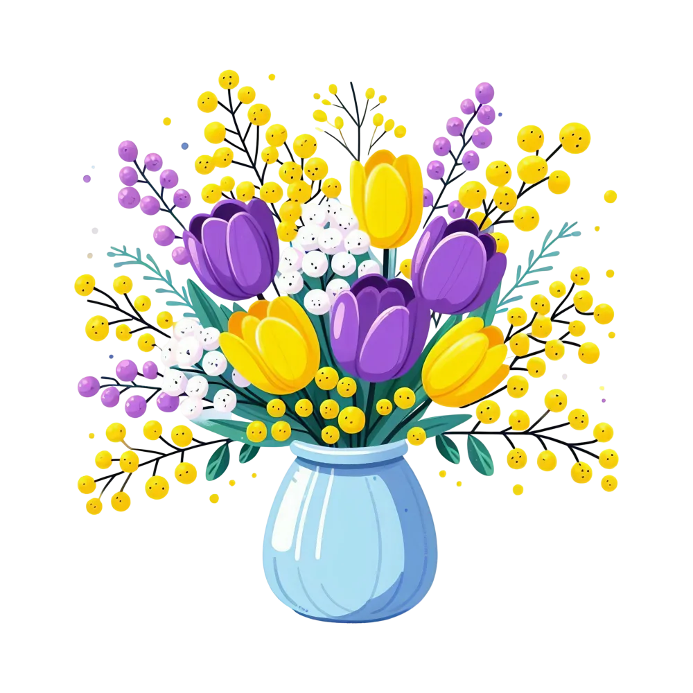 Colorful Flower Bouquet in Blue Vase
