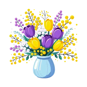 Colorful Flower Bouquet in Blue Vase