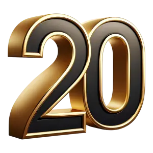 Gold and Black Number 20 3D Illustration