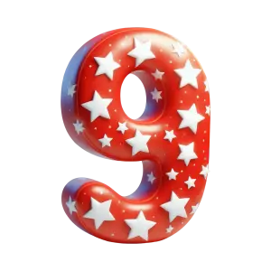 Red Number 9 with White Stars Decoration