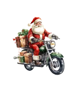 Santa Claus Riding Motorcycle with Christmas Gifts