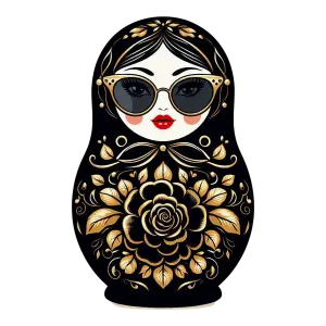 Matryoshka Doll with Sunglasses and Gold Floral Design